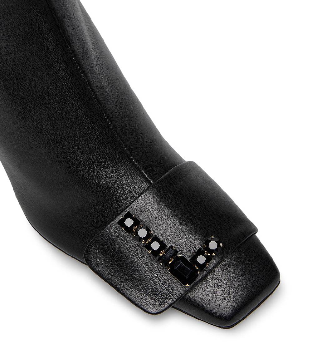 Loriblu Stivaletto in nappa nero con Logo Signature cristalli In Linea