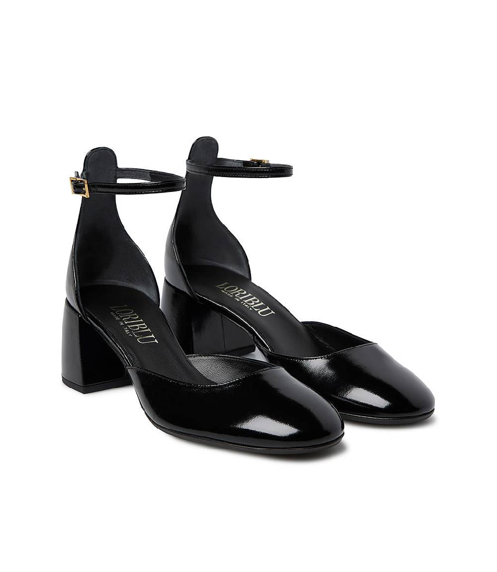 Loriblu Décolleté Mary Jane in pelle lucida nera con cinturino Nuovo