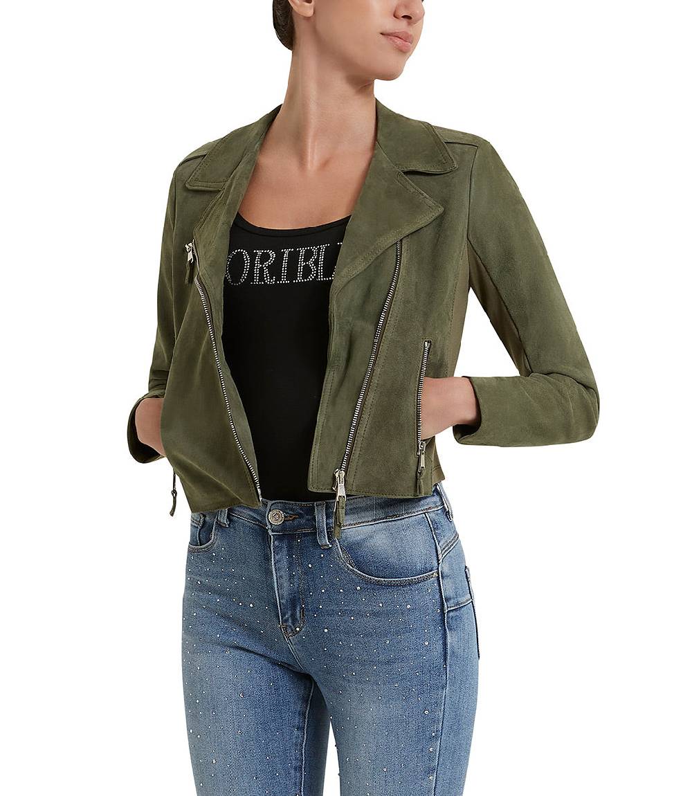 Loriblu Giacca stile biker in camoscio salvia Vendita