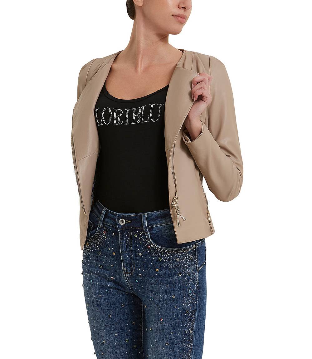 Loriblu Giacca in pelle beige Spedizione Gratuita