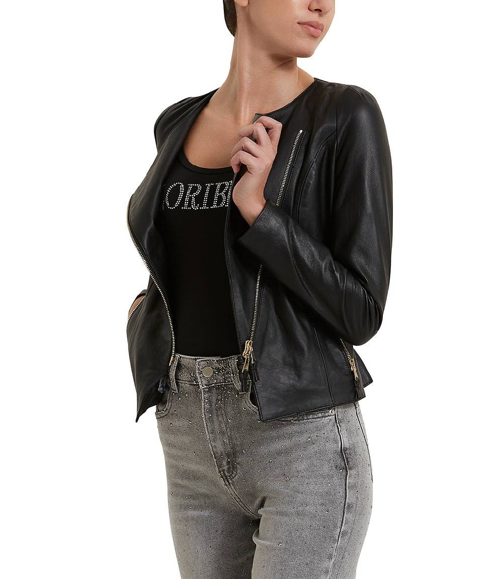Loriblu Giacca in pelle nera Pezzi Unici
