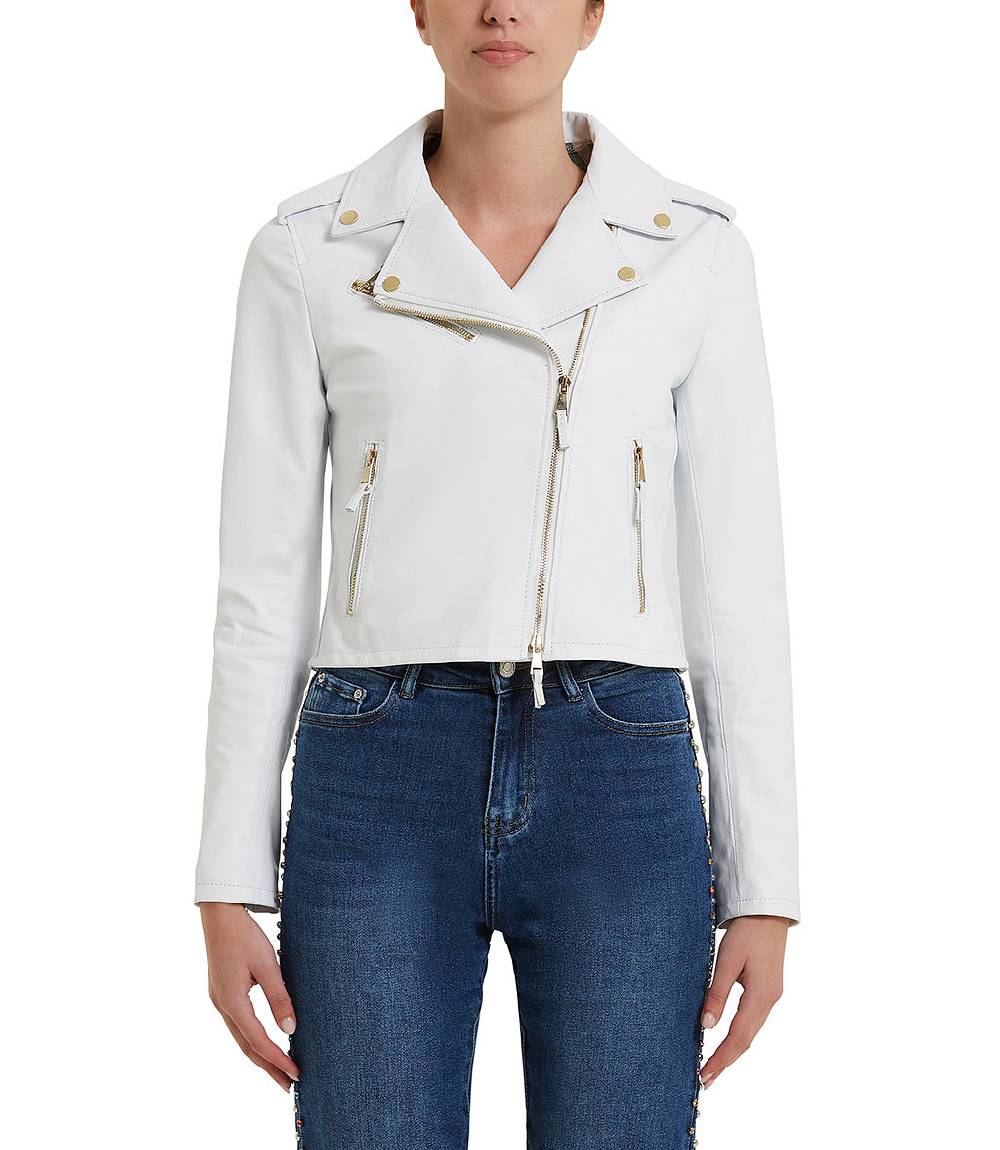 Loriblu Giacca stile biker in pelle bianca