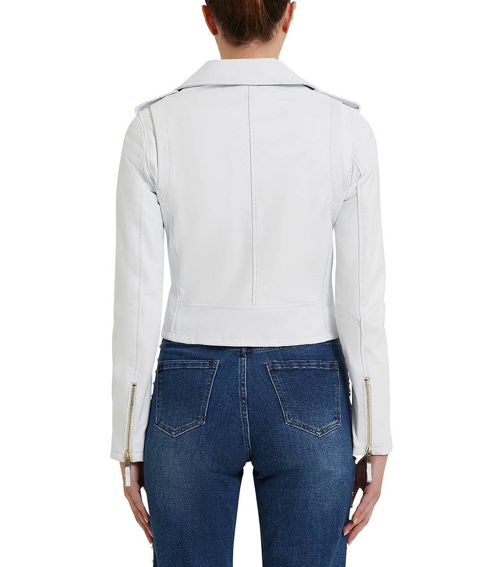 Loriblu Giacca stile biker in pelle bianca Soddisfazione Garantita