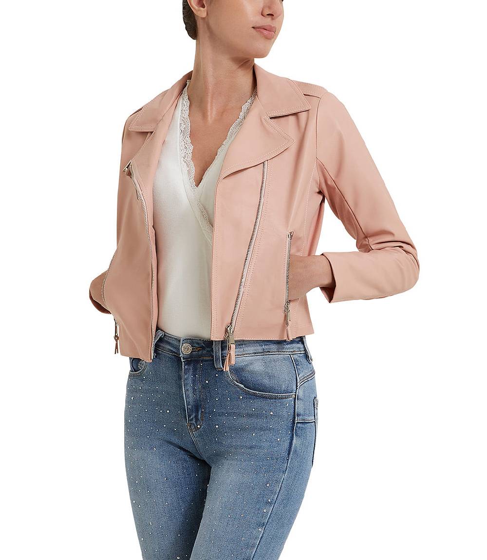Loriblu Giacca stile biker in pelle rosa Negozi Online