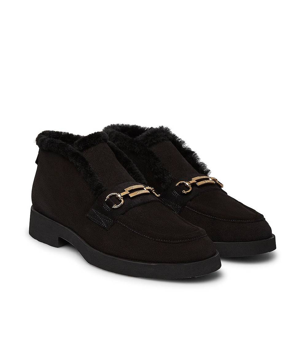 Loriblu Mocassini in camoscio e shearling nero con fibbia-logo Sconto