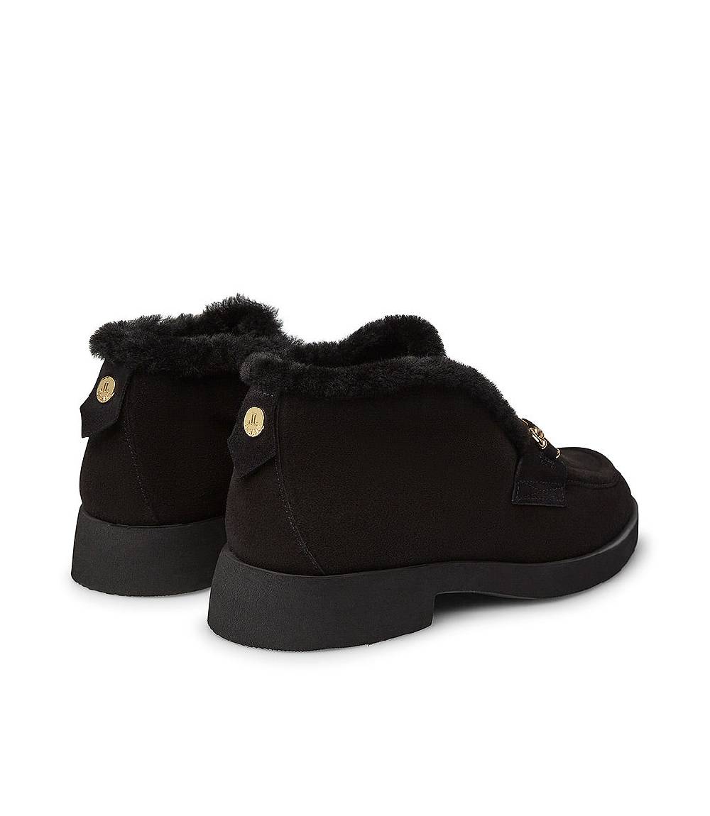 Loriblu Mocassini in camoscio e shearling nero con fibbia-logo Sconto