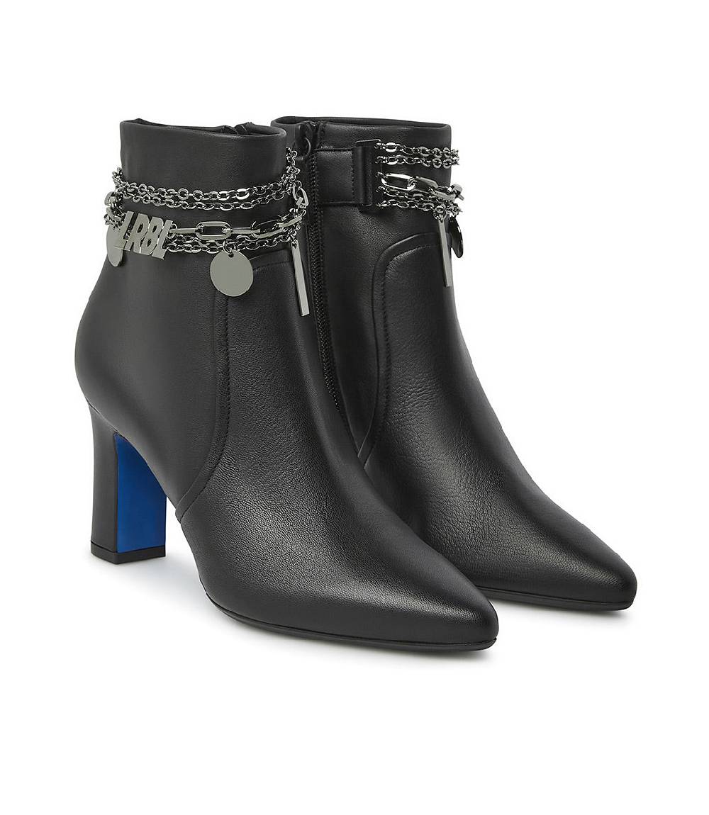 Loriblu Stivaletti in nappa nera con catenella argento Saldi Di Fabbrica