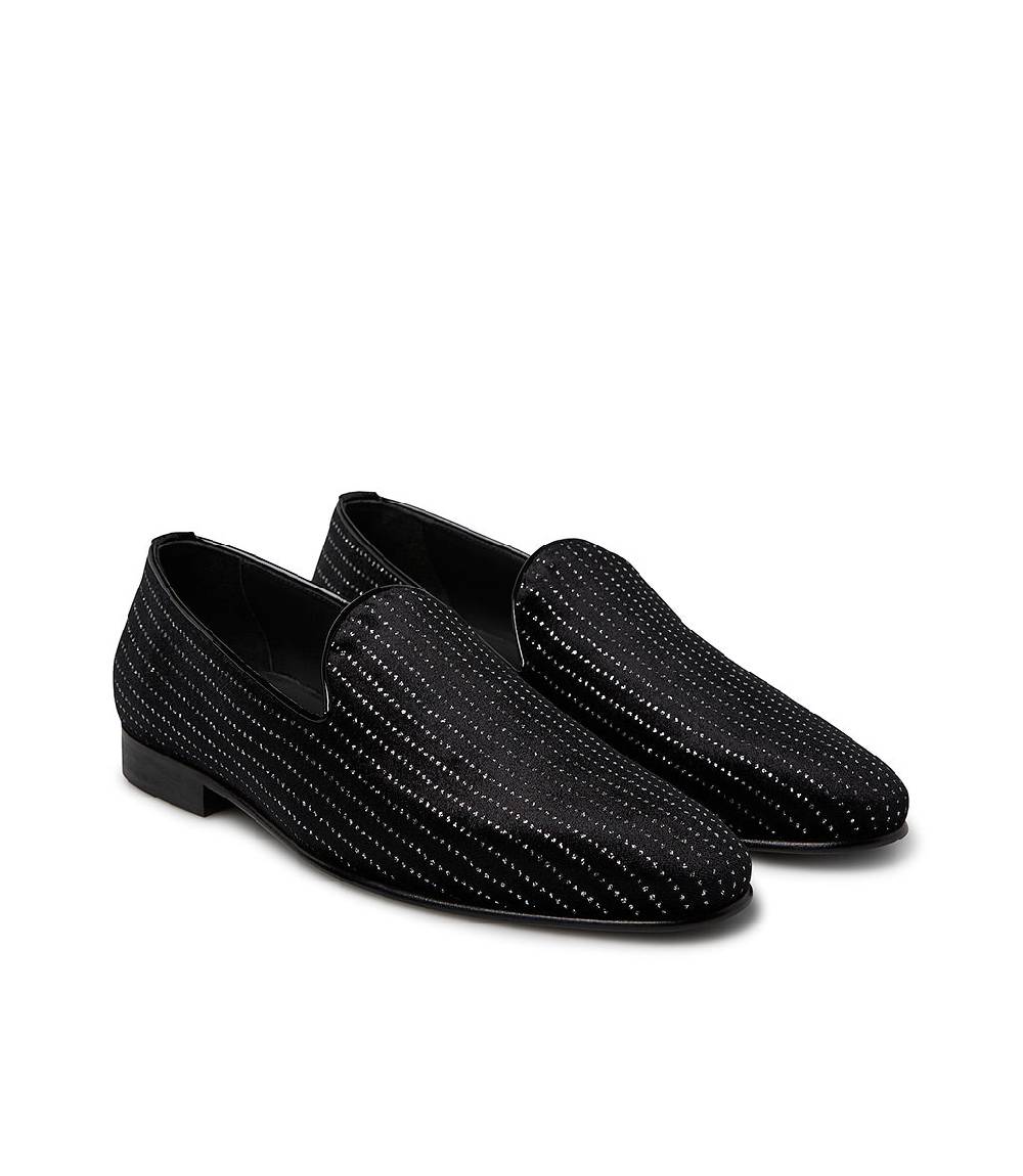 Loriblu Loafer in velluto nero con micro cristalli e dettagli in vernice Negozio