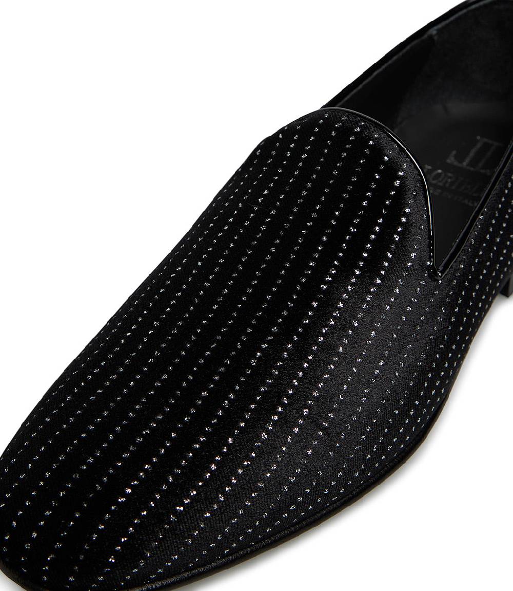 Loriblu Loafer in velluto nero con micro cristalli e dettagli in vernice Negozio