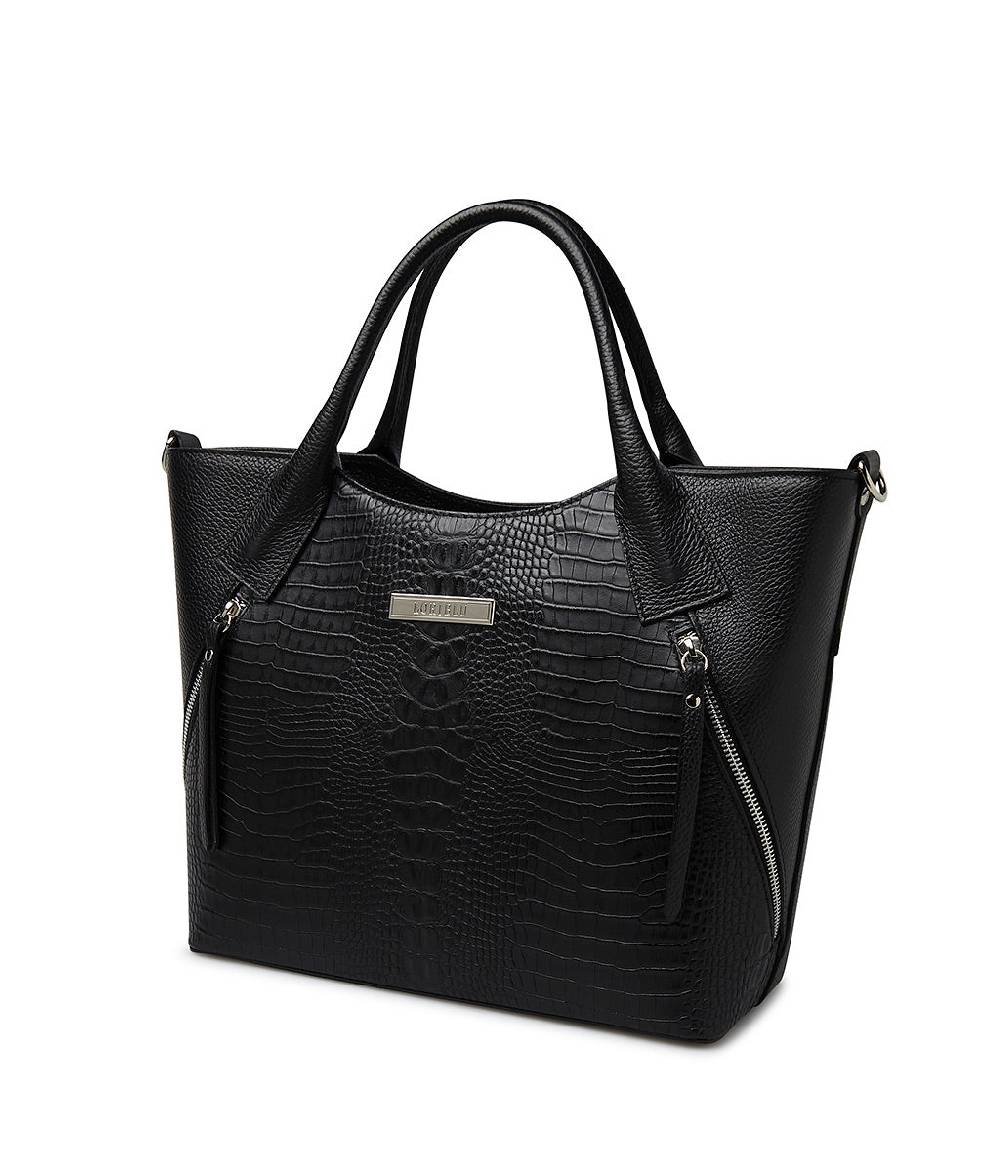 Loriblu Borsa tote nera in pelle stampata Promozione Limitata