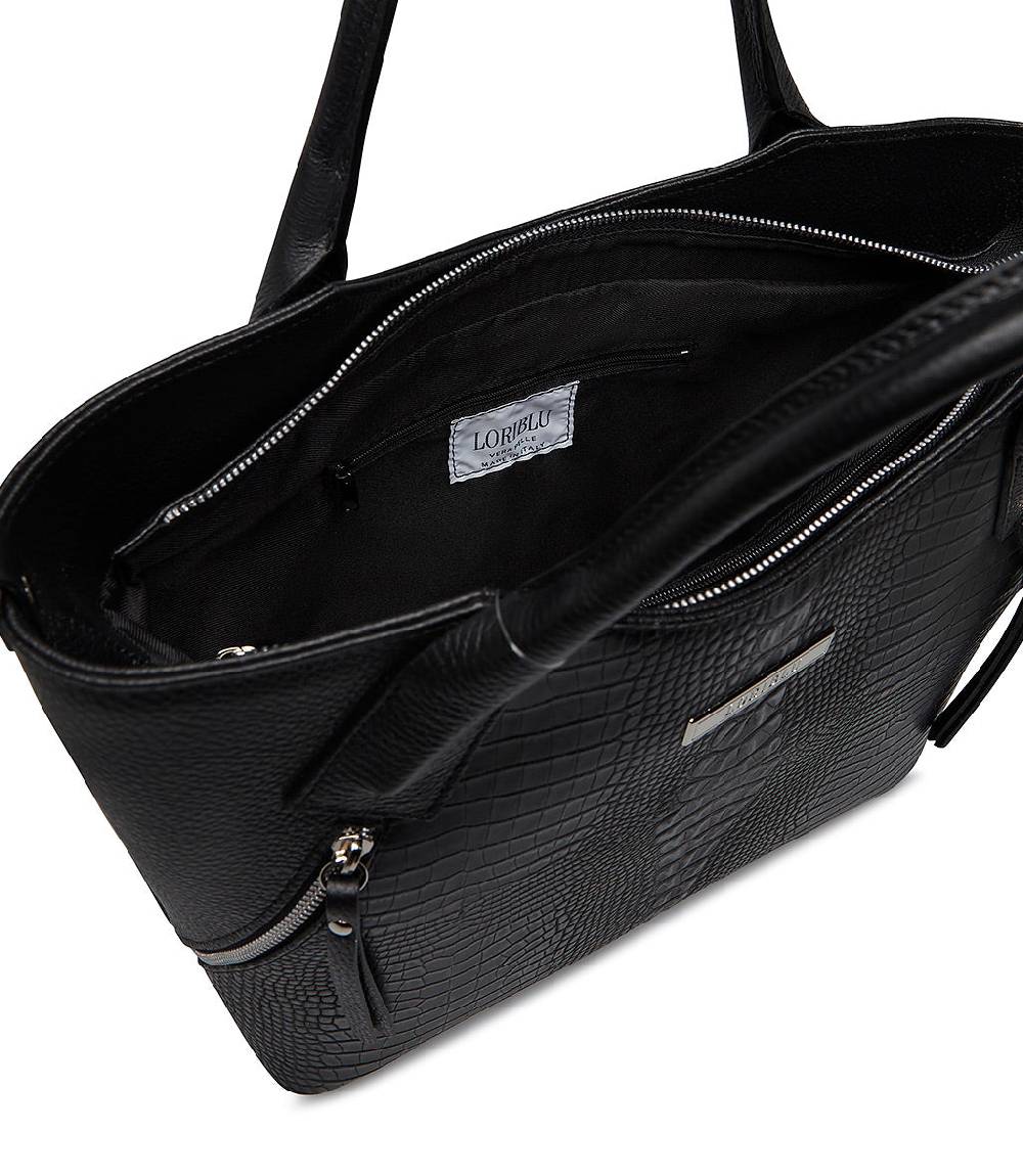 Loriblu Borsa tote nera in pelle stampata Promozione Limitata