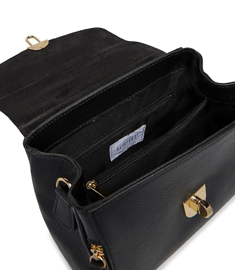 Loriblu Borsa a mano nera in pelle martellata Sottocosto