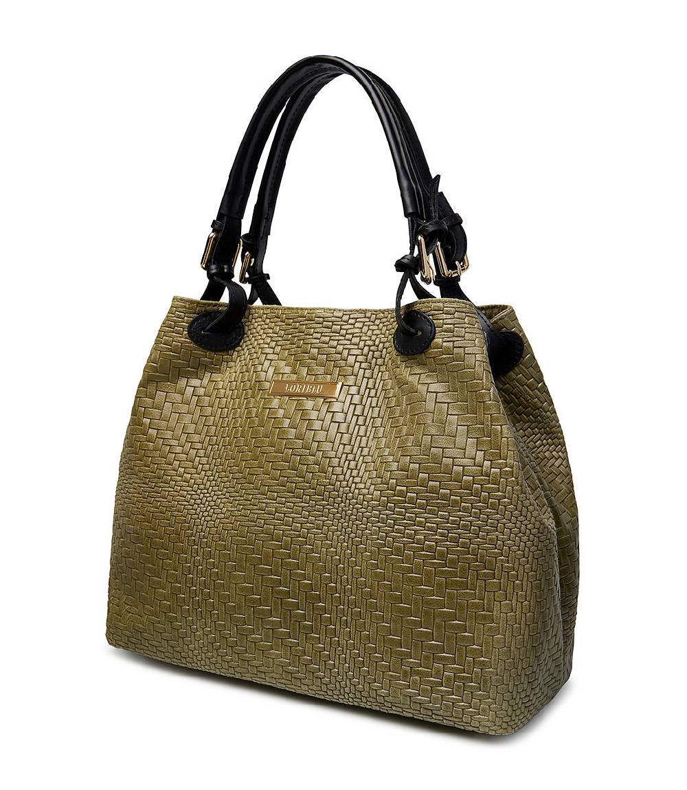 Loriblu Borsa tote in pelle intrecciata verdone Sconto