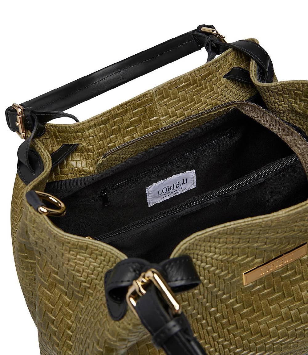 Loriblu Borsa tote in pelle intrecciata verdone Sconto
