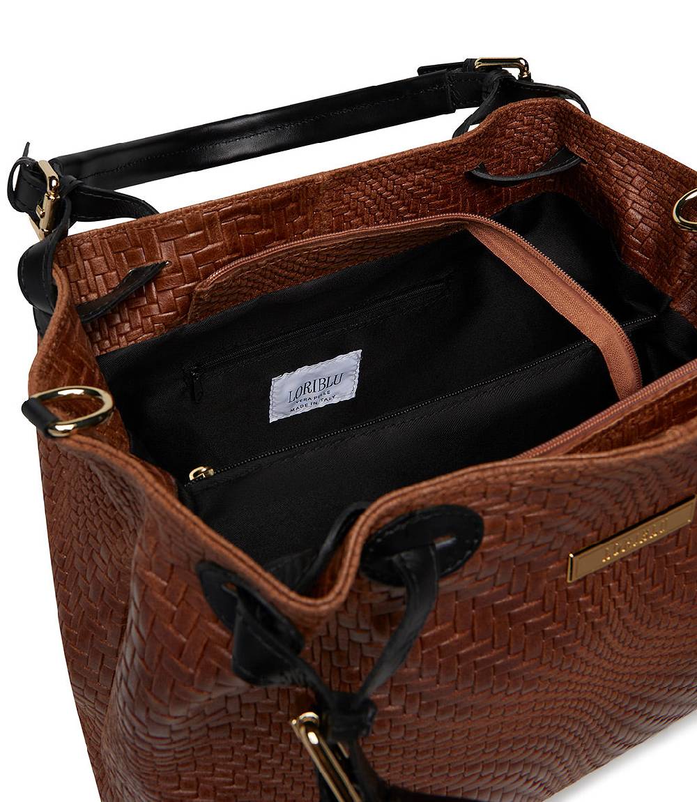 Loriblu Borsa tote in pelle intrecciata marrone Offerta