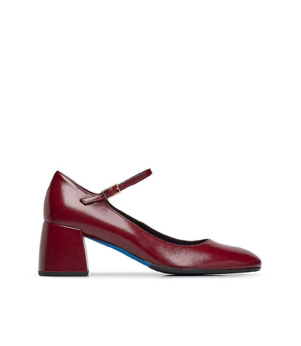 Loriblu Décolleté Mary Jane in pelle lucida bordeaux con cinturino