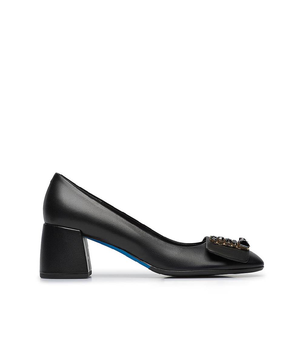 Loriblu Décolleté nappa nero con Logo Signature cristalli