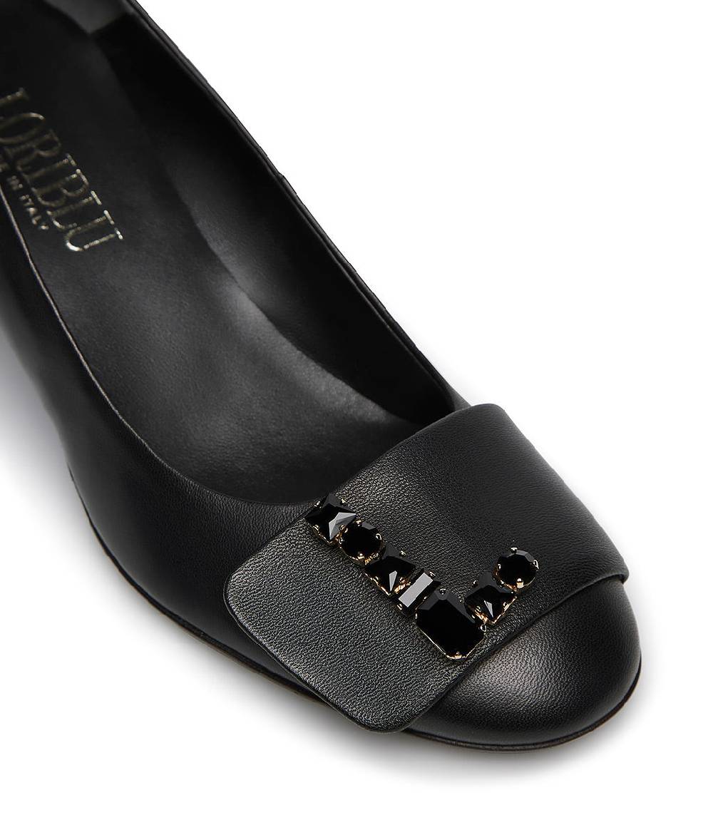 Loriblu Décolleté nappa nero con Logo Signature cristalli 2025