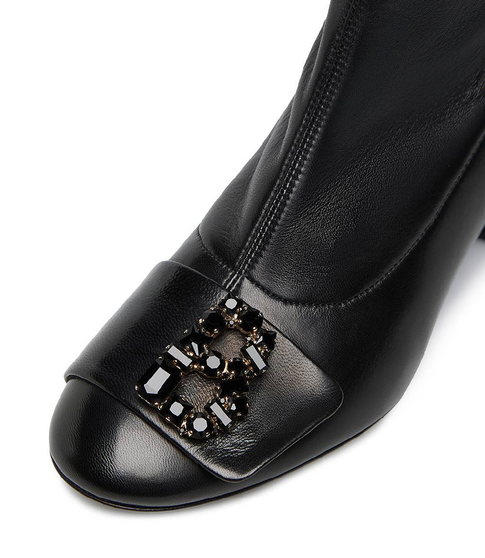 Loriblu Stivaletto in nappa nero con Logo Signature cristalli Pezzi Unici
