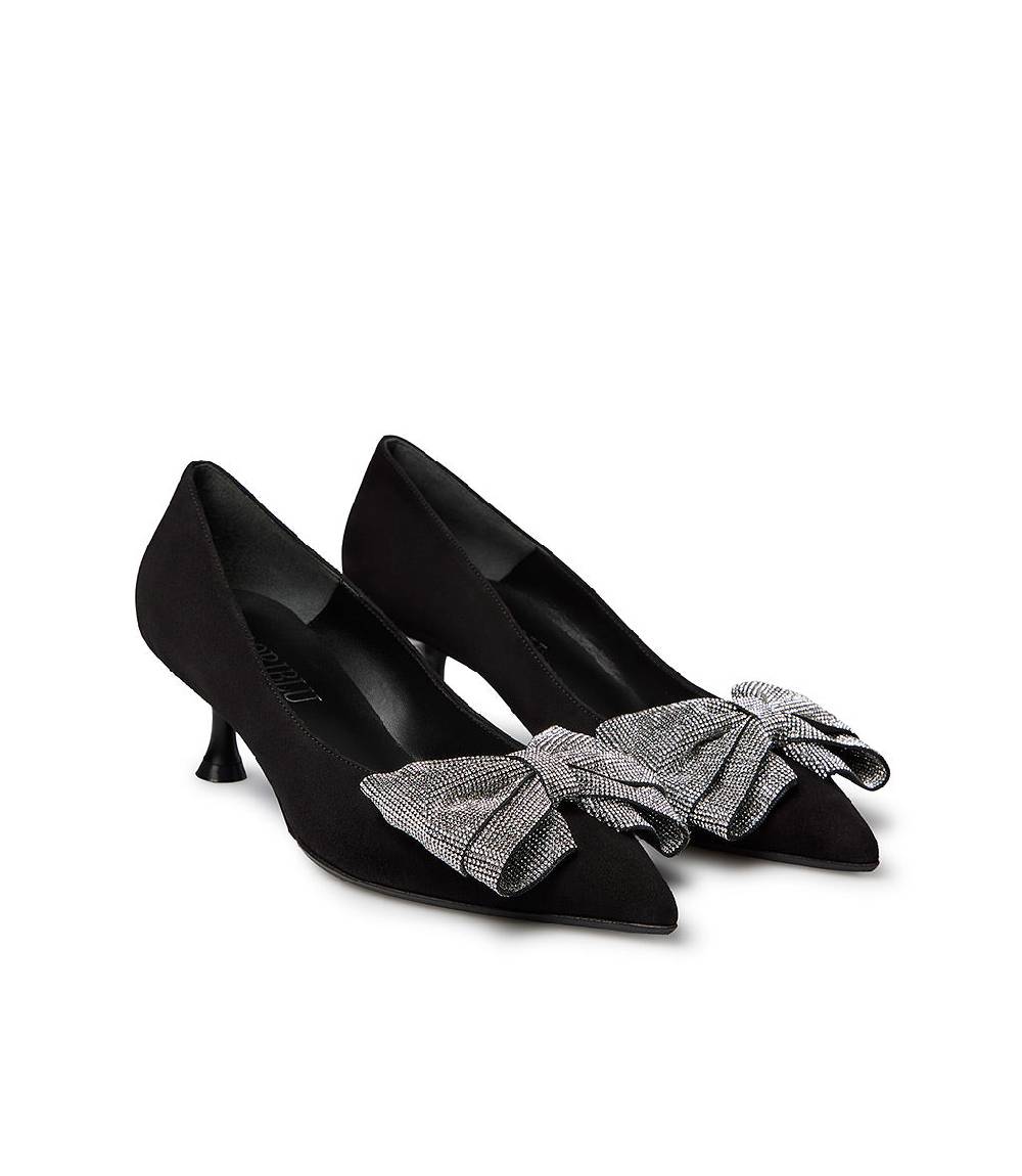 Loriblu Décolleté in camoscio nero con fiocco micro cristalli Soddisfazione Garantita