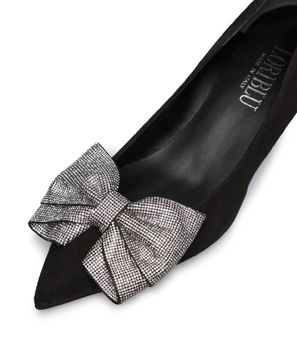 Loriblu Décolleté in camoscio nero con fiocco micro cristalli Soddisfazione Garantita