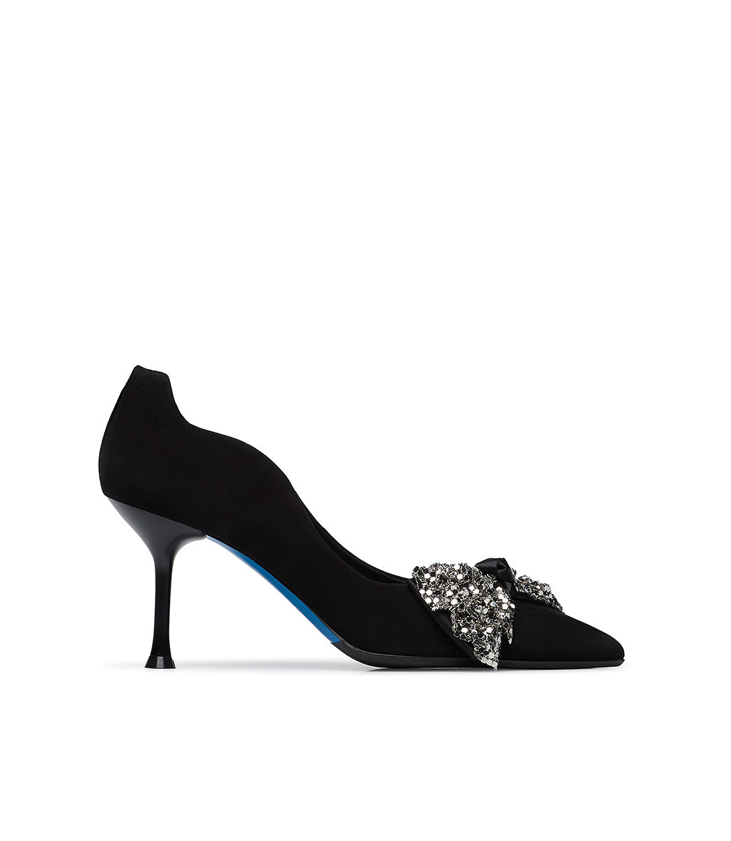 Loriblu Décolleté onda camoscio nero con fiocco full metal argento Fino Al -60%