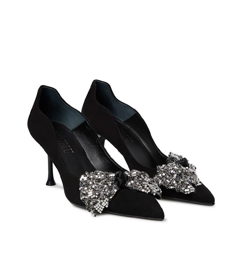Loriblu Décolleté onda camoscio nero con fiocco full metal argento Fino Al -60%