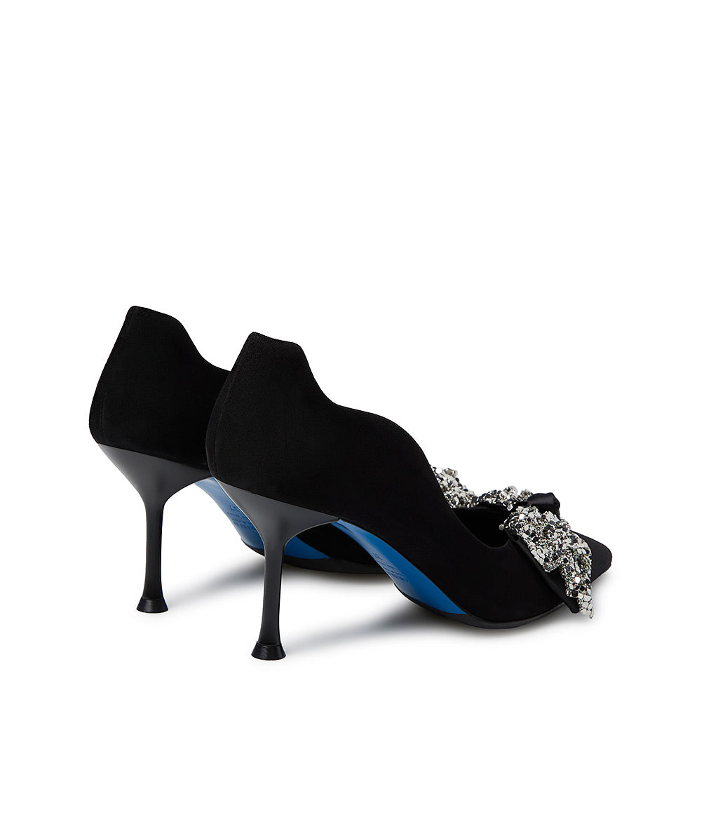 Loriblu Décolleté onda camoscio nero con fiocco full metal argento Fino Al -60%