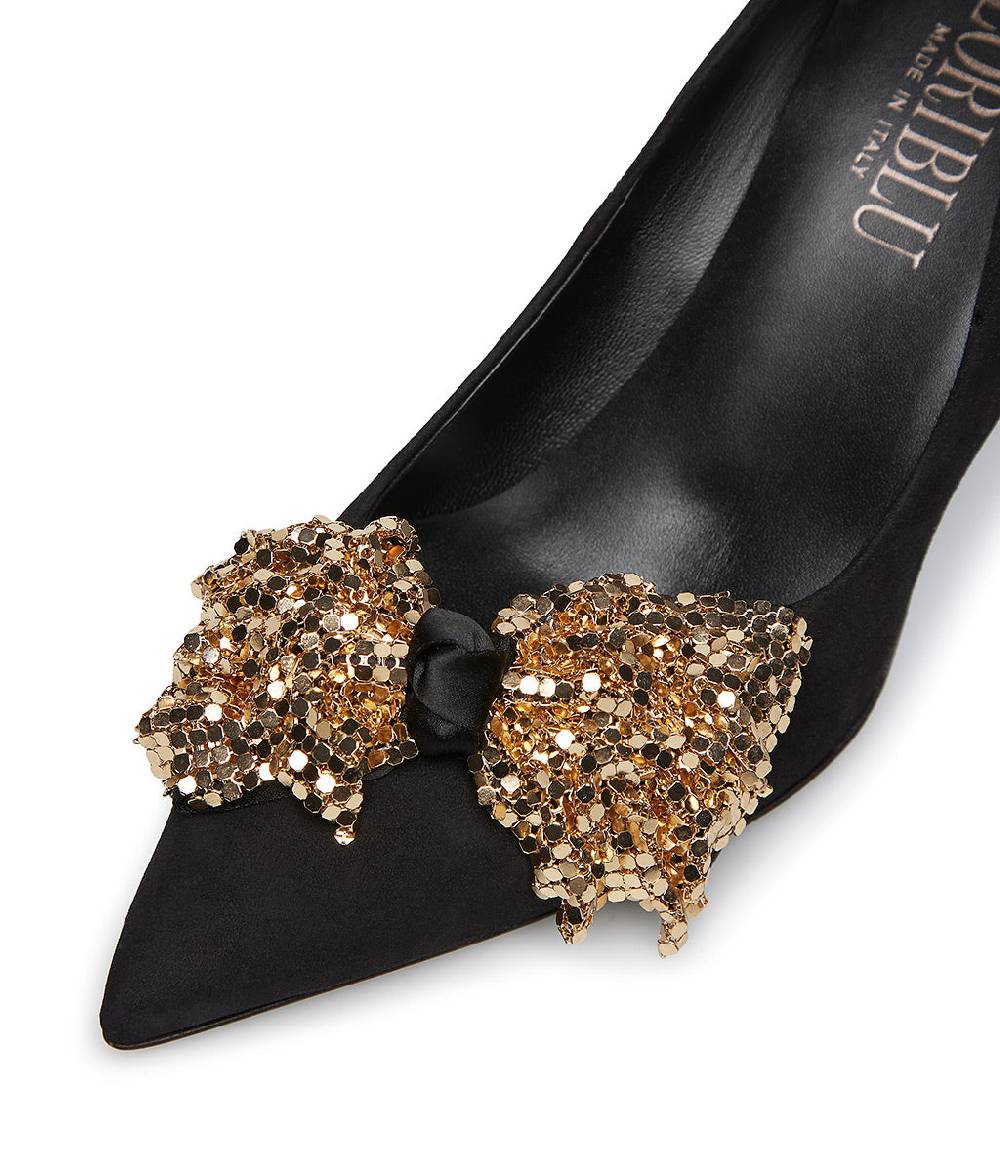 Loriblu Décolleté onda in camoscio nero con fiocco full metal oro Shopping Online