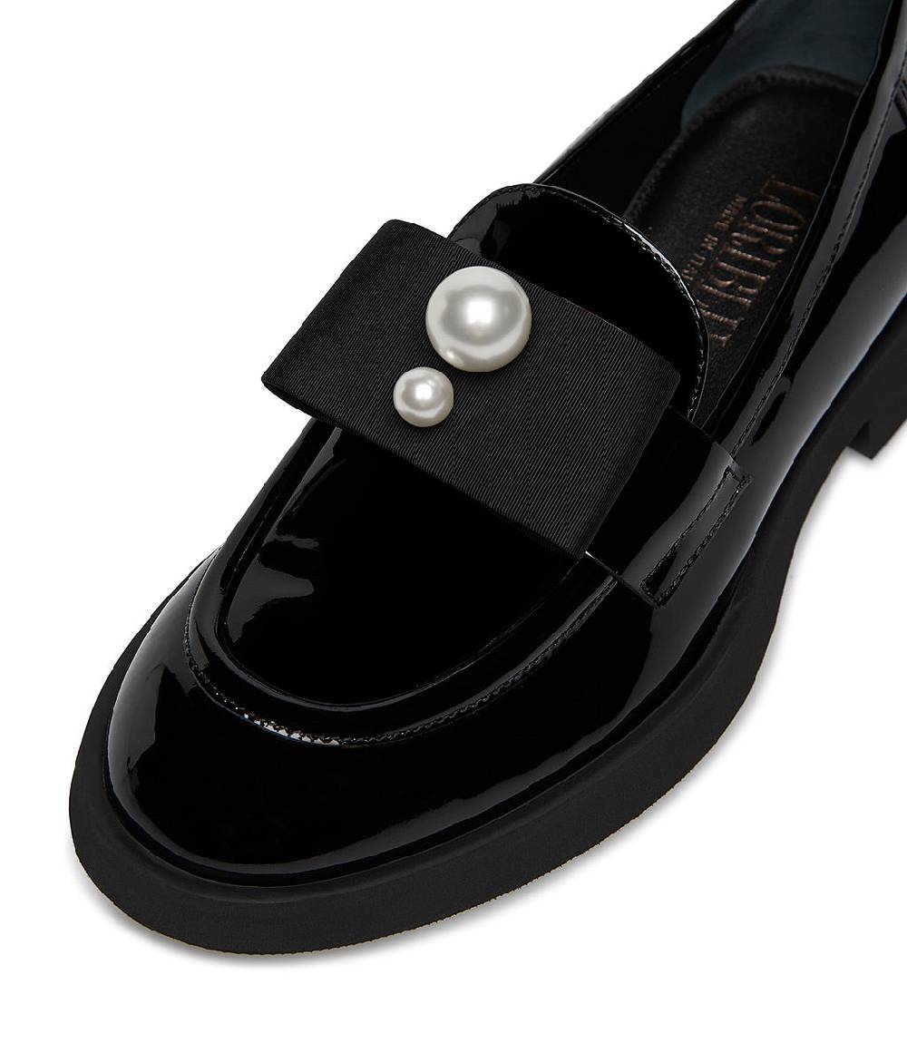 Loriblu Mocassino in vernice nera con gros-grain e perle Convenienza
