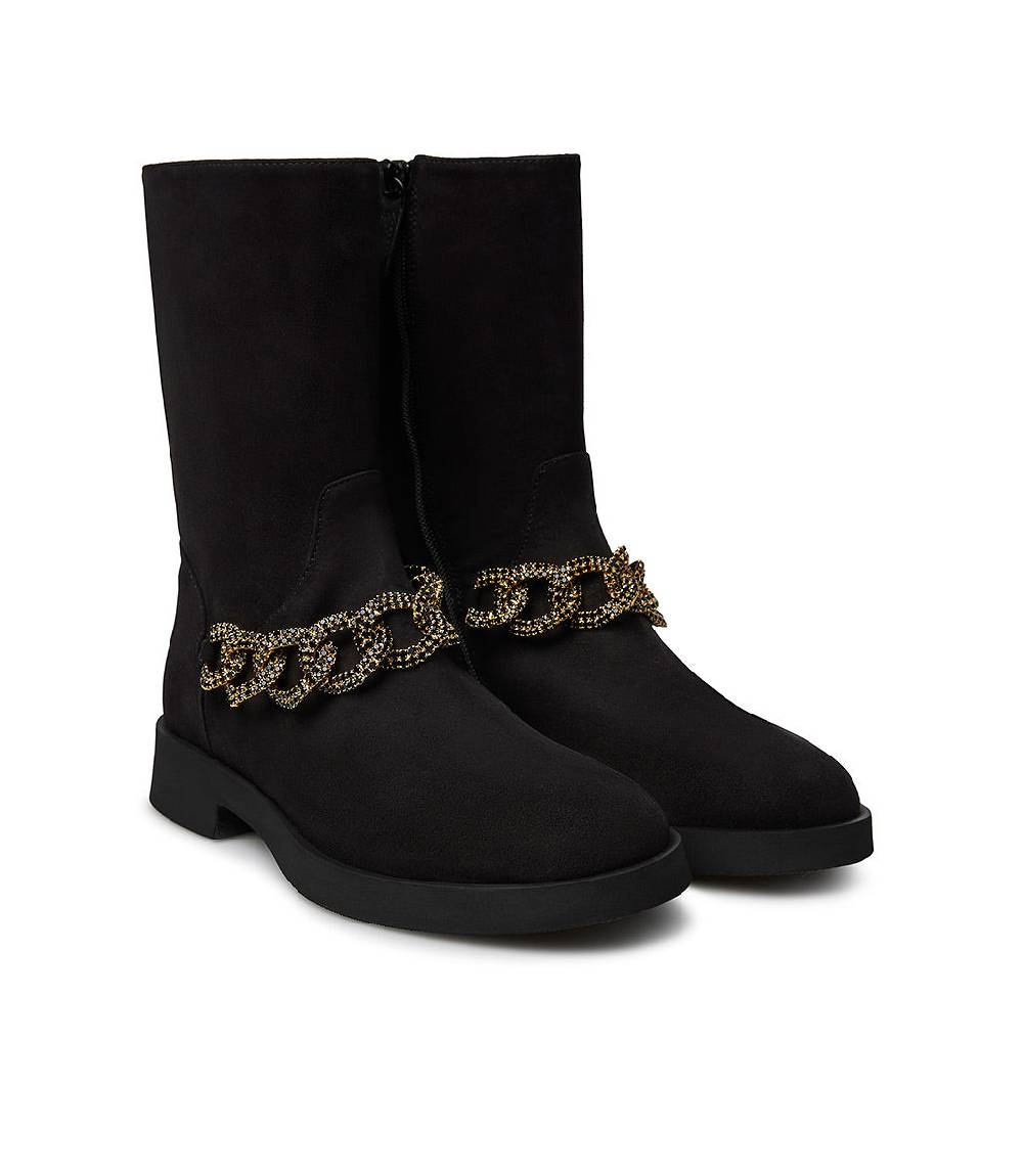 Loriblu Stivaletto in camoscio nero con catena gioiello Novità