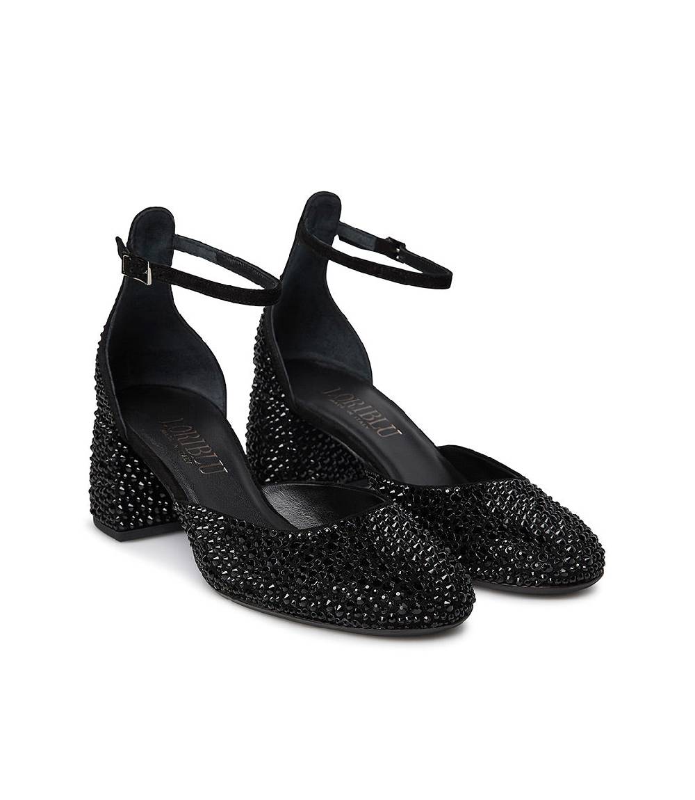 Loriblu Décolleté Mary Jane in camoscio nero con cristalli all-over Sconto