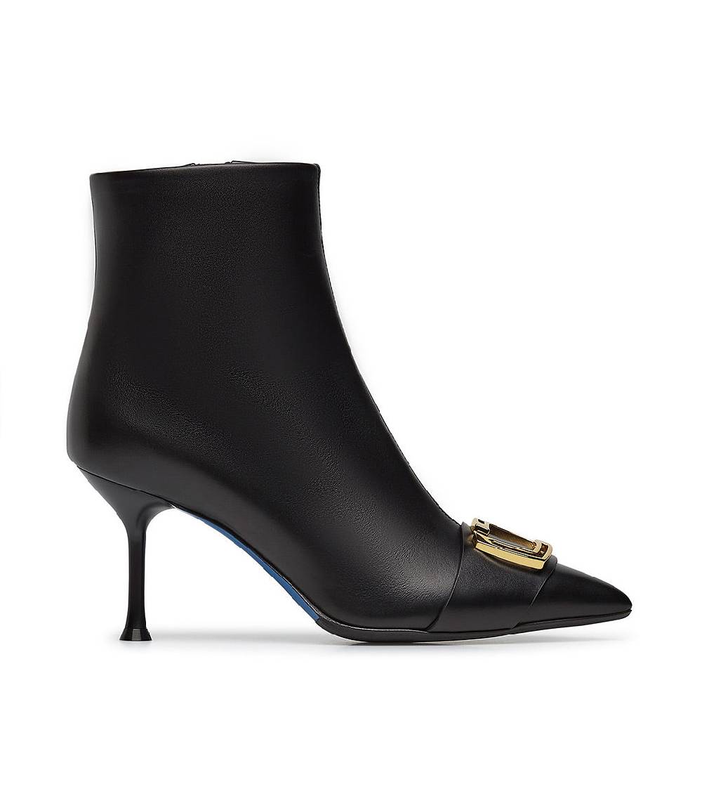 Loriblu Stivaletti in pelle nera con placca-logo