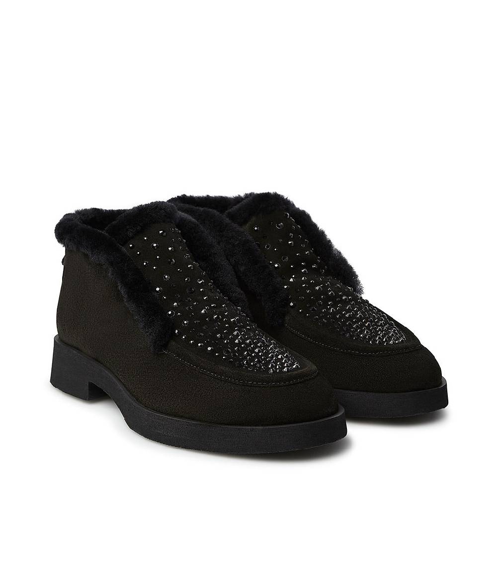 Loriblu Mocassini in pelle scamosciata e shearling nero Economico