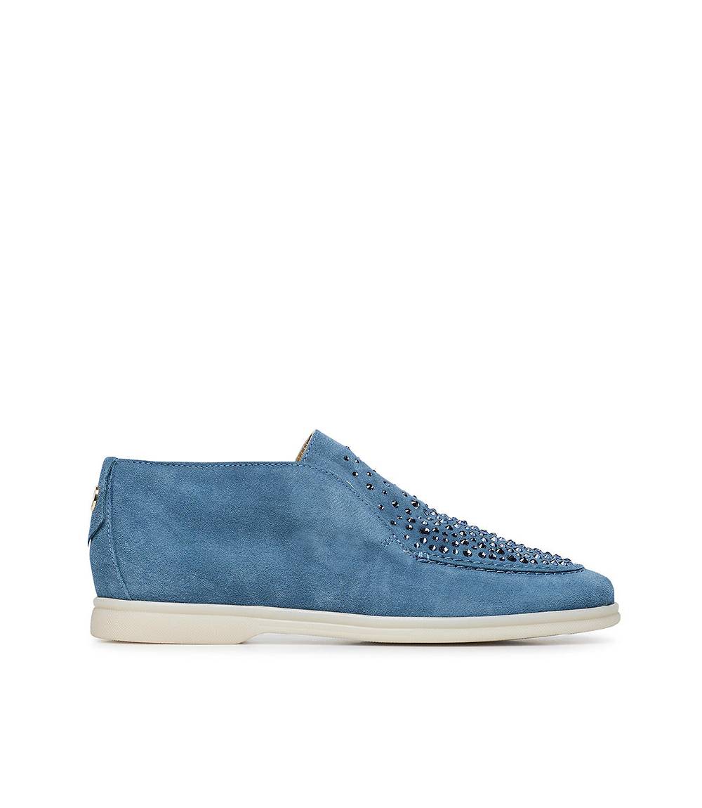 Loriblu Mocassini in pelle scamosciata blu con cristalli