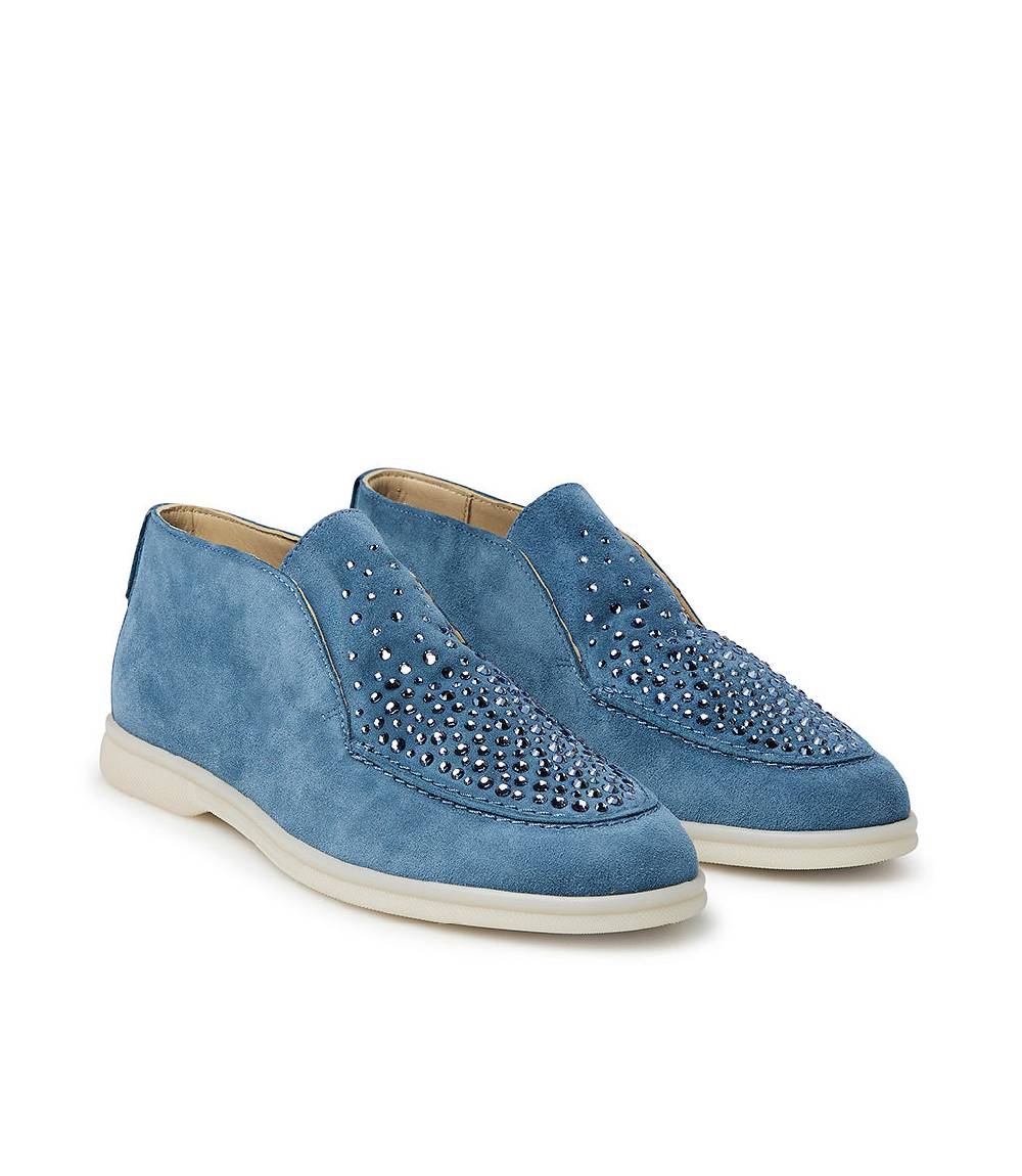 Loriblu Mocassini in pelle scamosciata blu con cristalli Vendita
