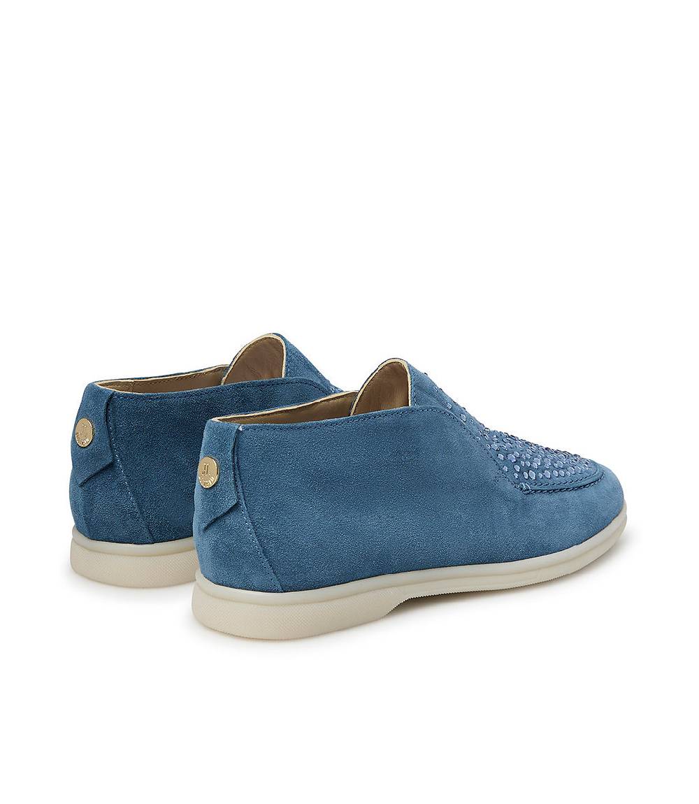 Loriblu Mocassini in pelle scamosciata blu con cristalli Vendita