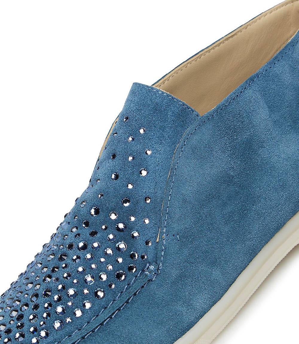 Loriblu Mocassini in pelle scamosciata blu con cristalli Vendita