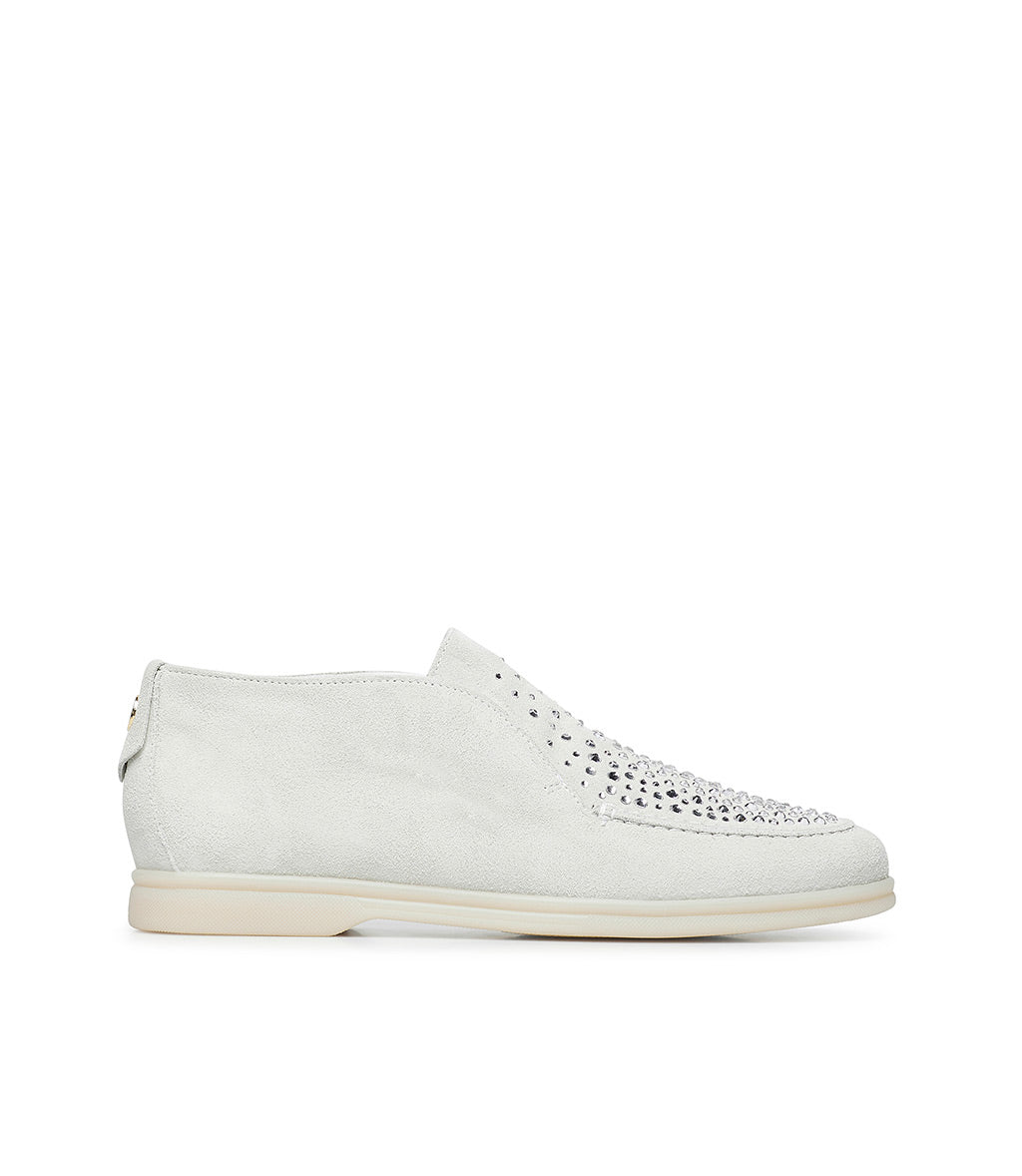 Loriblu Mocassini in pelle scamosciata bianco con cristalli