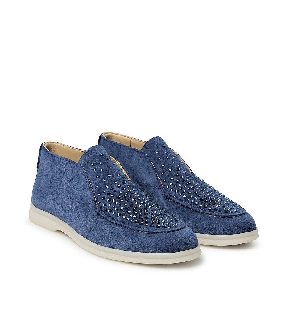Loriblu Mocassini in pelle scamosciata blu avio con cristalli Negozio