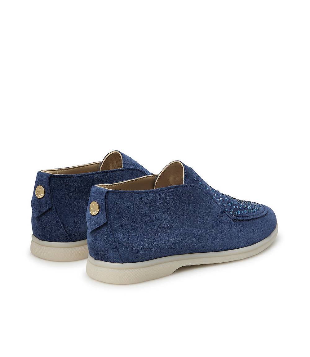 Loriblu Mocassini in pelle scamosciata blu avio con cristalli Negozio