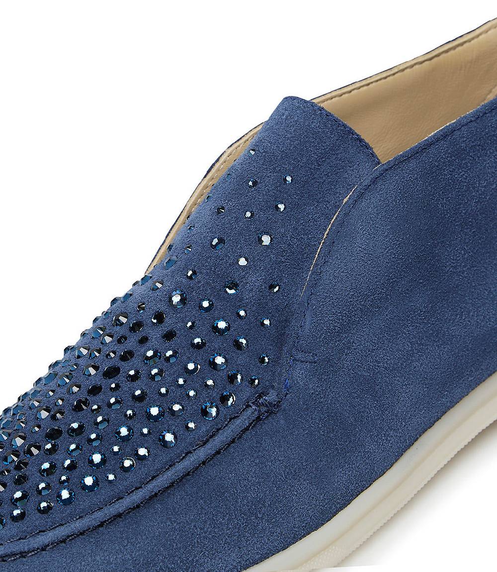 Loriblu Mocassini in pelle scamosciata blu avio con cristalli Negozio