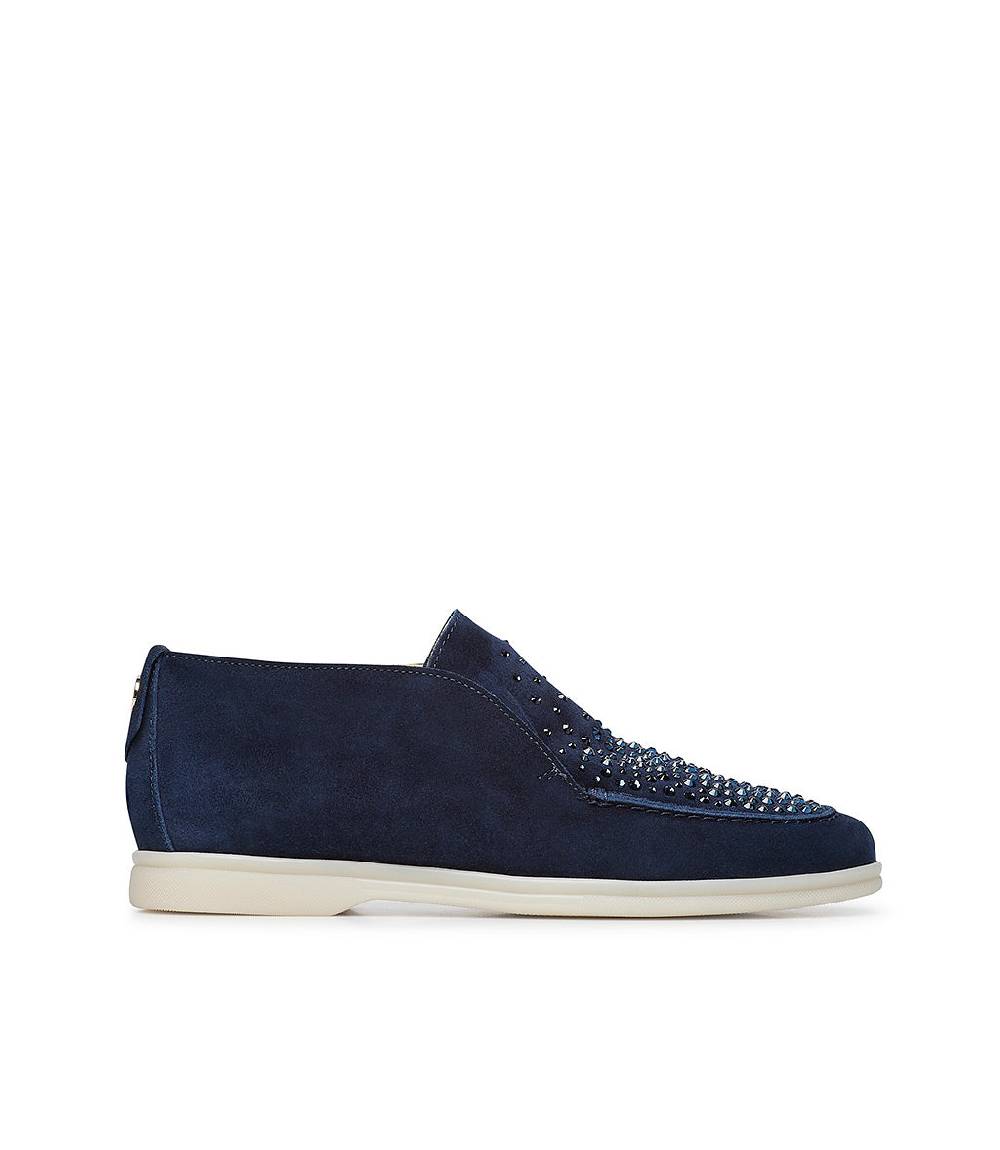 Loriblu Mocassini in pelle scamosciata blu scuro con cristalli In Saldo