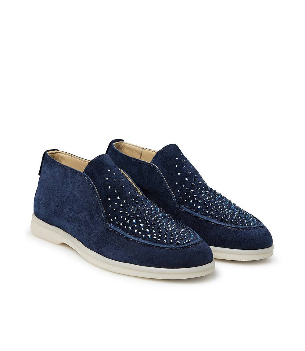 Loriblu Mocassini in pelle scamosciata blu scuro con cristalli In Saldo