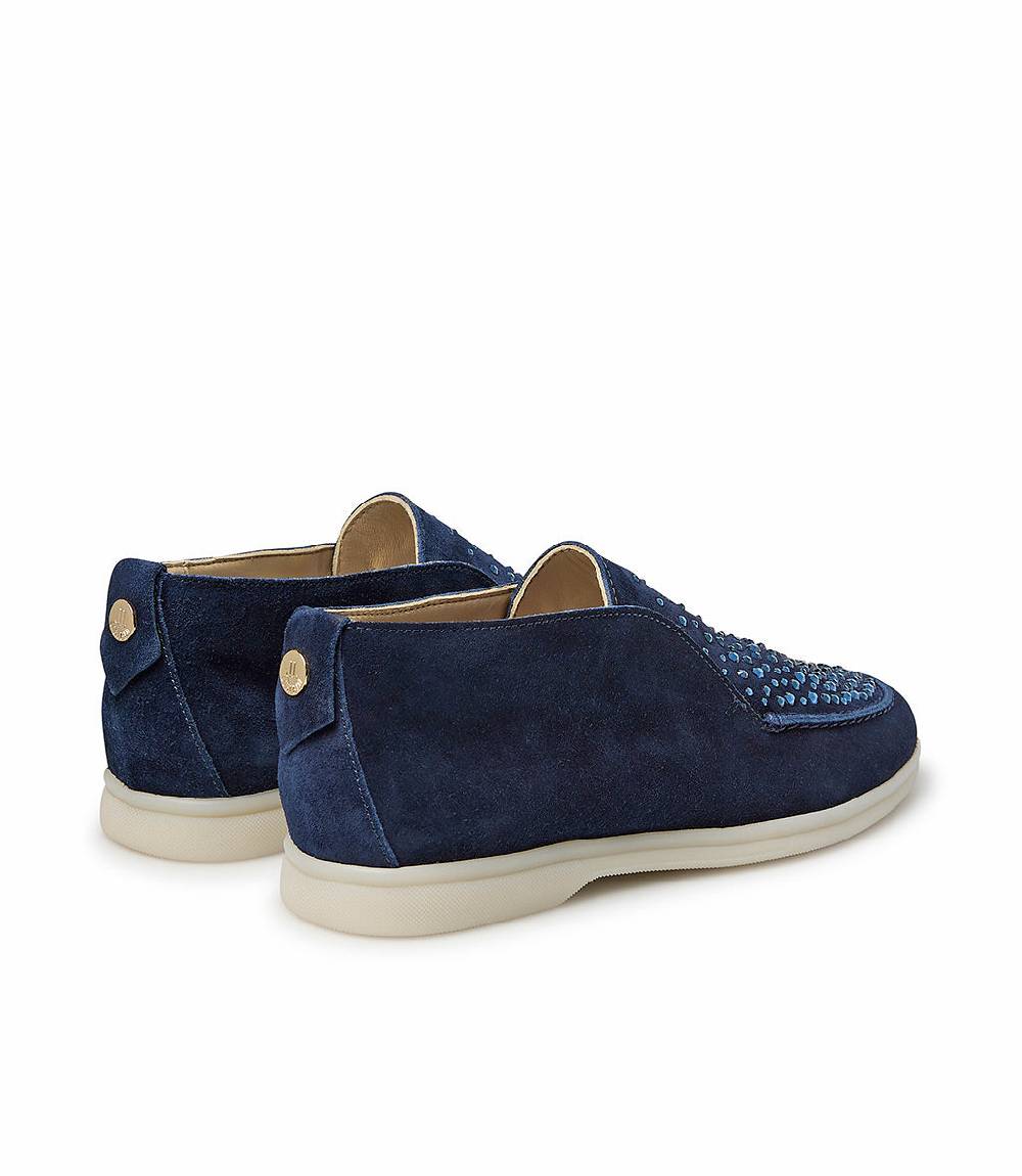 Loriblu Mocassini in pelle scamosciata blu scuro con cristalli In Saldo