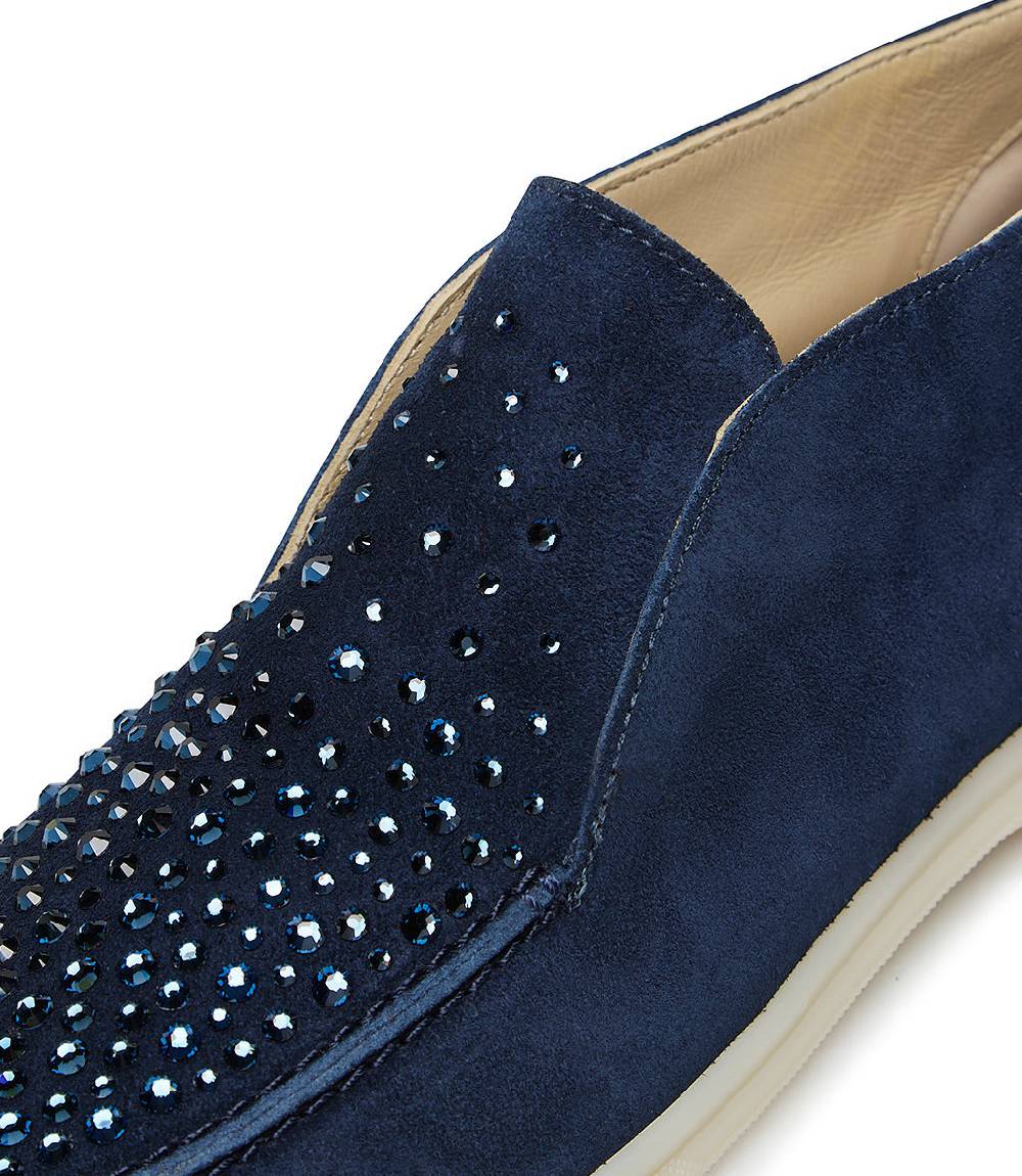 Loriblu Mocassini in pelle scamosciata blu scuro con cristalli In Saldo
