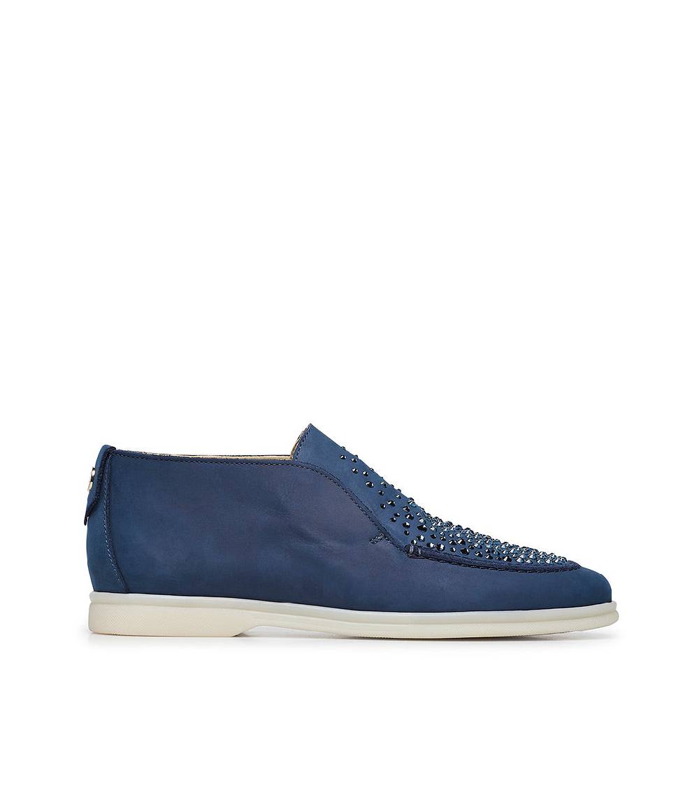 Loriblu Mocassini in pelle blu con cristalli Nuova
