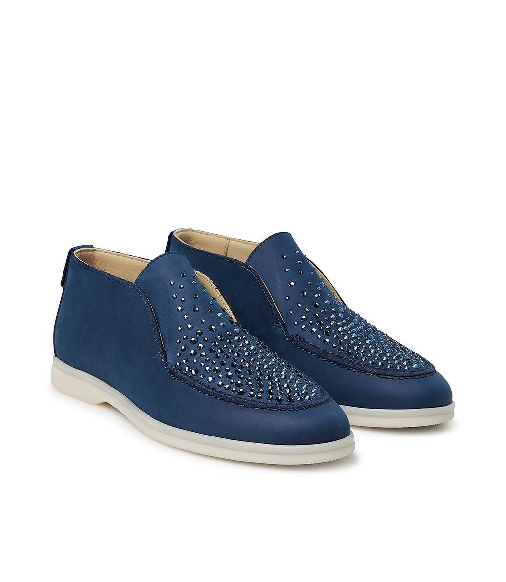 Loriblu Mocassini in pelle blu con cristalli Nuova