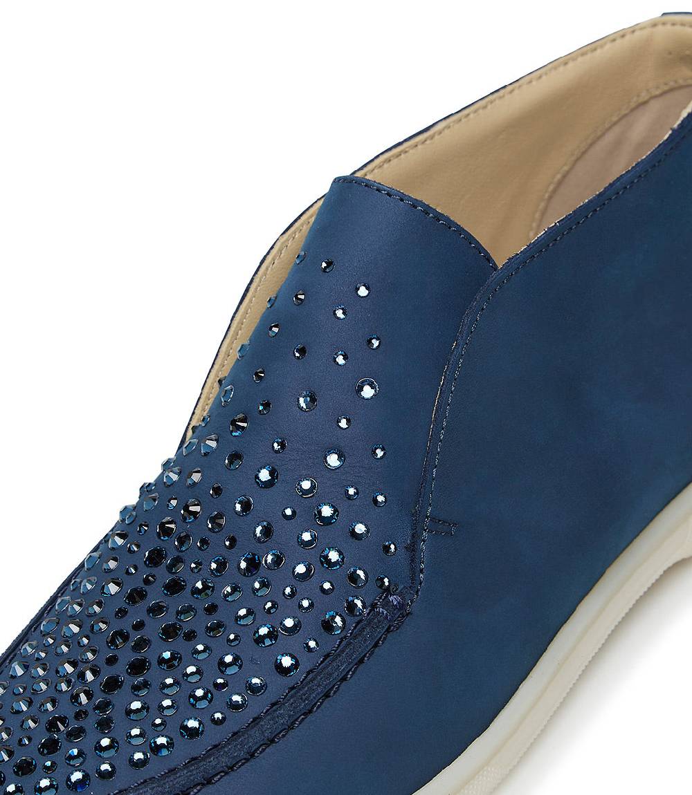 Loriblu Mocassini in pelle blu con cristalli Nuova