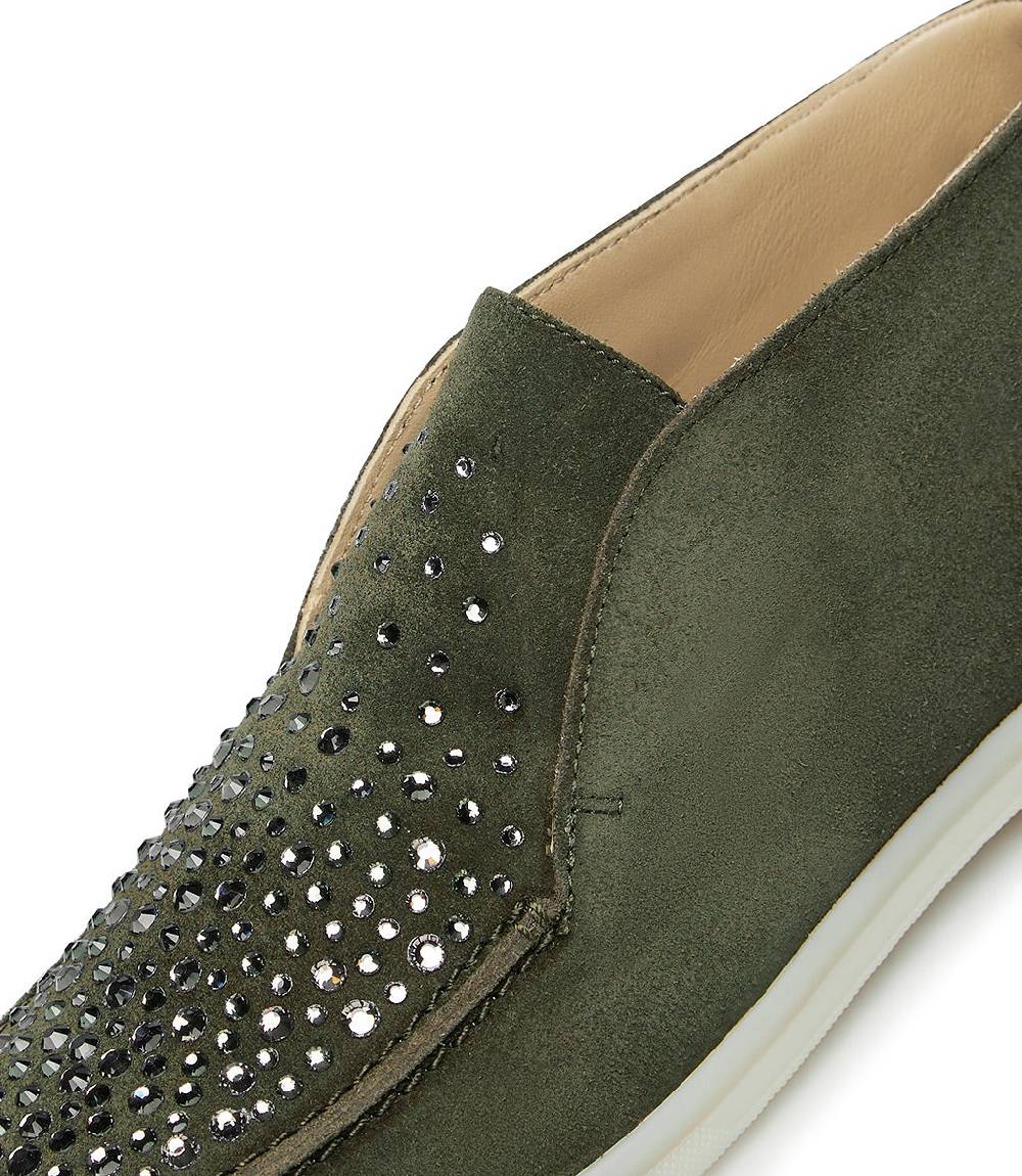 Loriblu Mocassini in pelle scamosciata verde con cristalli Italy